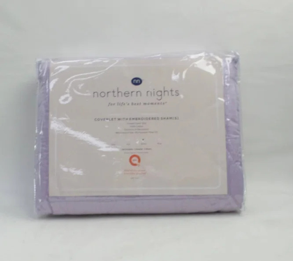 Northern Nights Cotton Embroidered Coverlet with Shams Lavender
